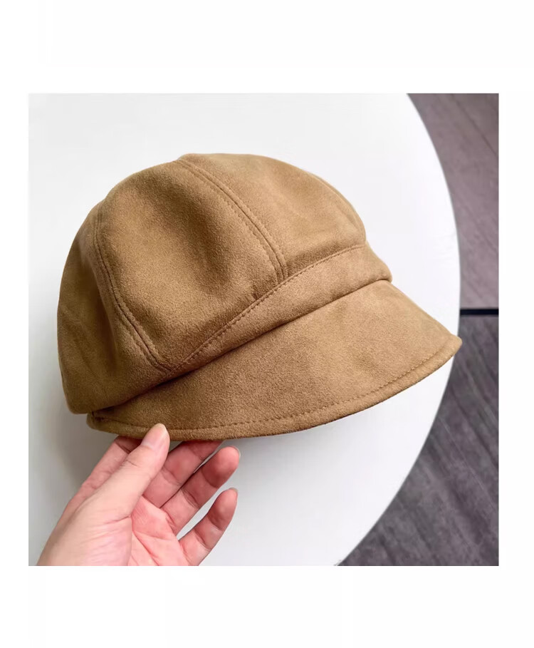 XUEXIMAN Women's Face-Slimming Fisherman Hat Autumn Winter Maternity Cap Large Head Circumference Octagonal Beret Japanese Style Small Brim Bare Face Stacked Hat 15