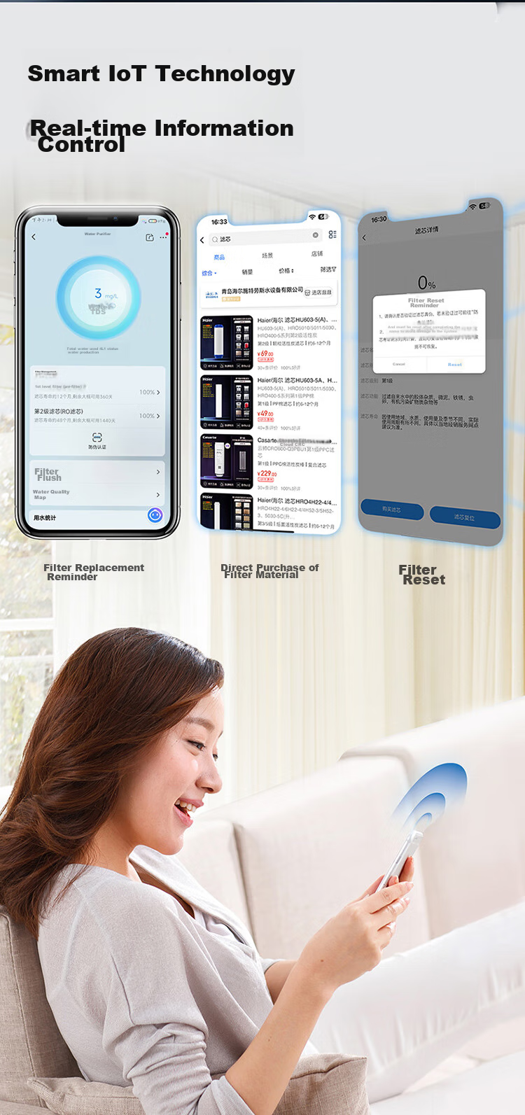 Haier New Fresh Water 1200G Water Purifier 6-Year RO Membrane Antibacterial Smart Knob Faucet Low Noise Filter Direct Drinking Machine 3L/min Compact Easy Installation R122 18