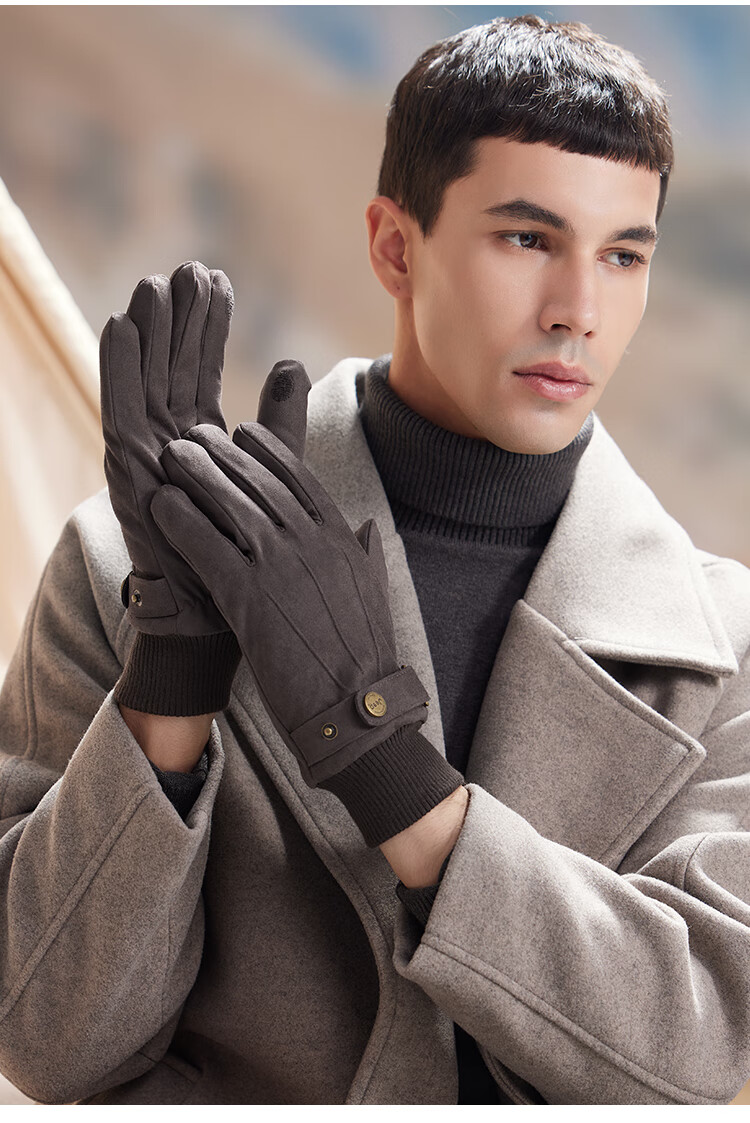 JEEP Winter Men's Fleece-Lined Thickened Leather Touchscreen Riding Gloves Windproof Warm Motorcycle Gloves 11