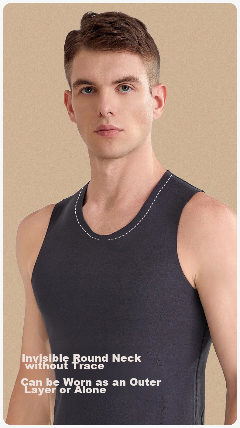 LangSha Thermal Vest for Men, Wool And Silk Patch, Slim-Fit Sports Seamless Sleeveless Undershirt Base Layer, 2-Pack 12