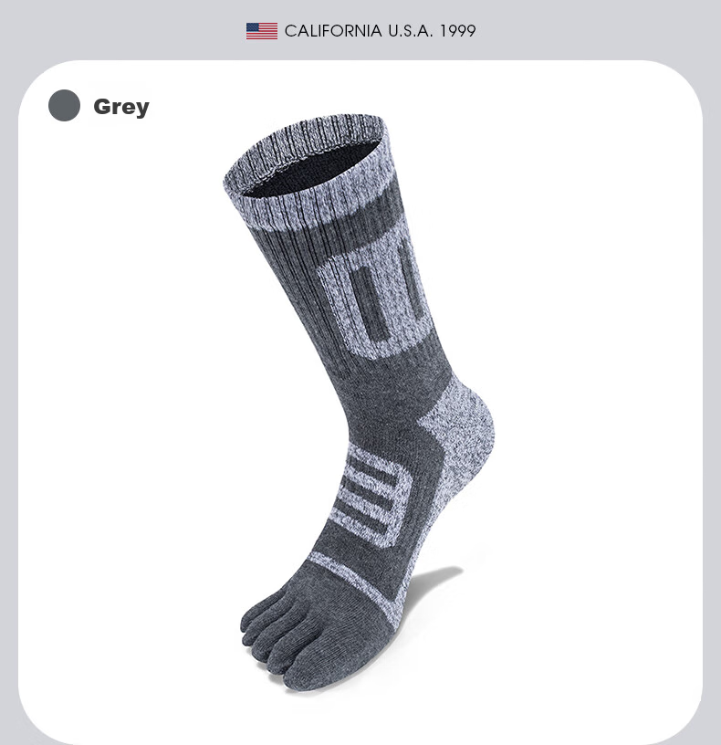 TFO Competition-Grade Outdoor Five-Toe Socks, Terry Socks, Hiking Sports Breathable Toe Socks 2202361 Men's Dark Gray 14
