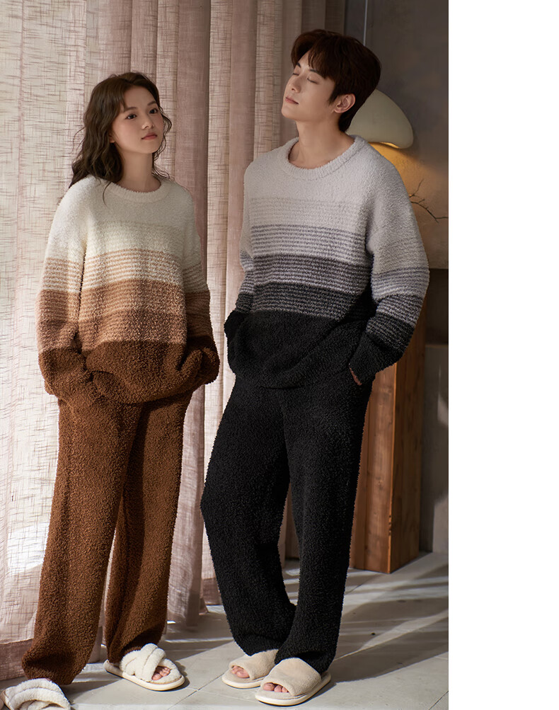 Shaqian Autumn Winter New Couple Pajamas Half Plush Soft Coral Fleece Homewear Set for Men and Women 4
