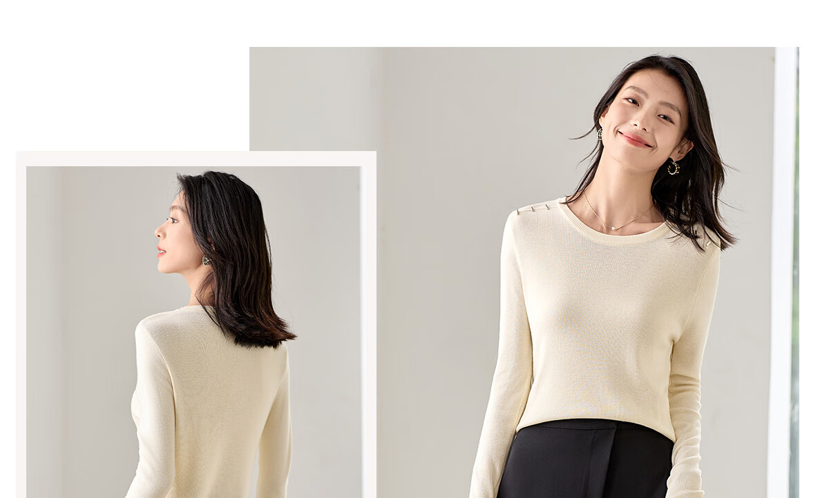 Chushen Chunqiu Women's Knitwear Designer Round Neck Solid Color Versatile Base Sweater Top S144Z7003 13