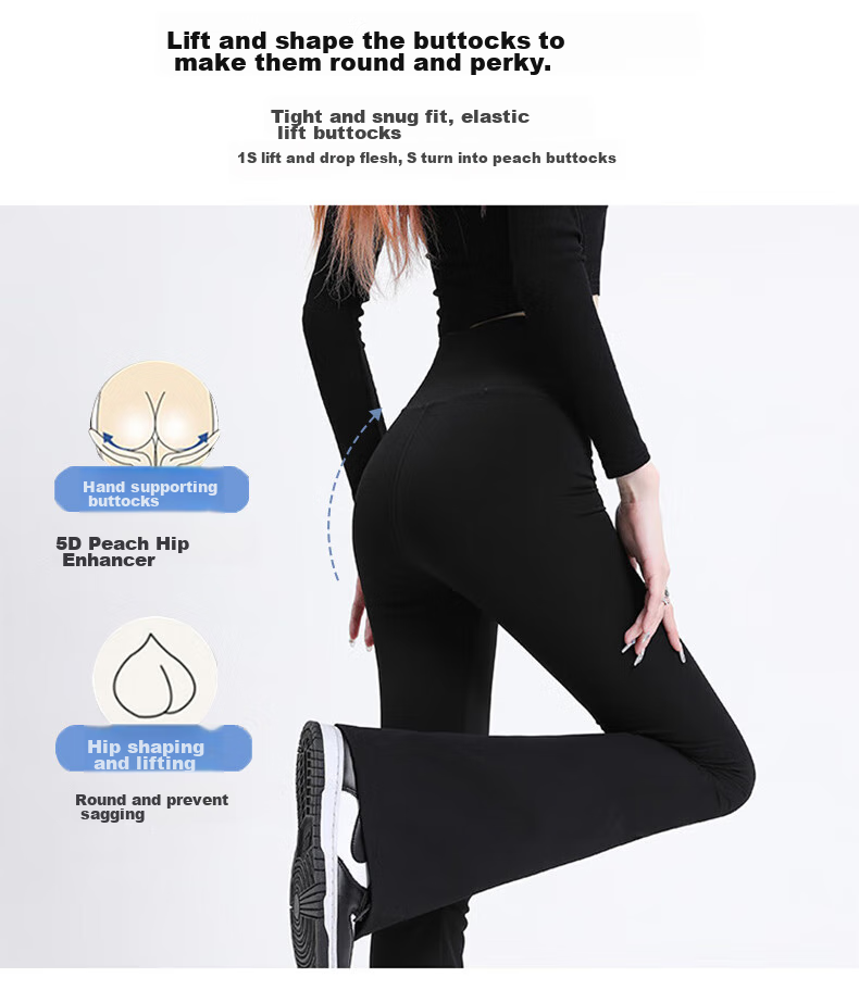 FitonTon Micro-Flared Shark Leggings for Women, High-Waisted Yoga Pants with Tummy Control And Butt-Lifting Effect, Suitable for Autumn And Winter Wear, Black, Size L 6