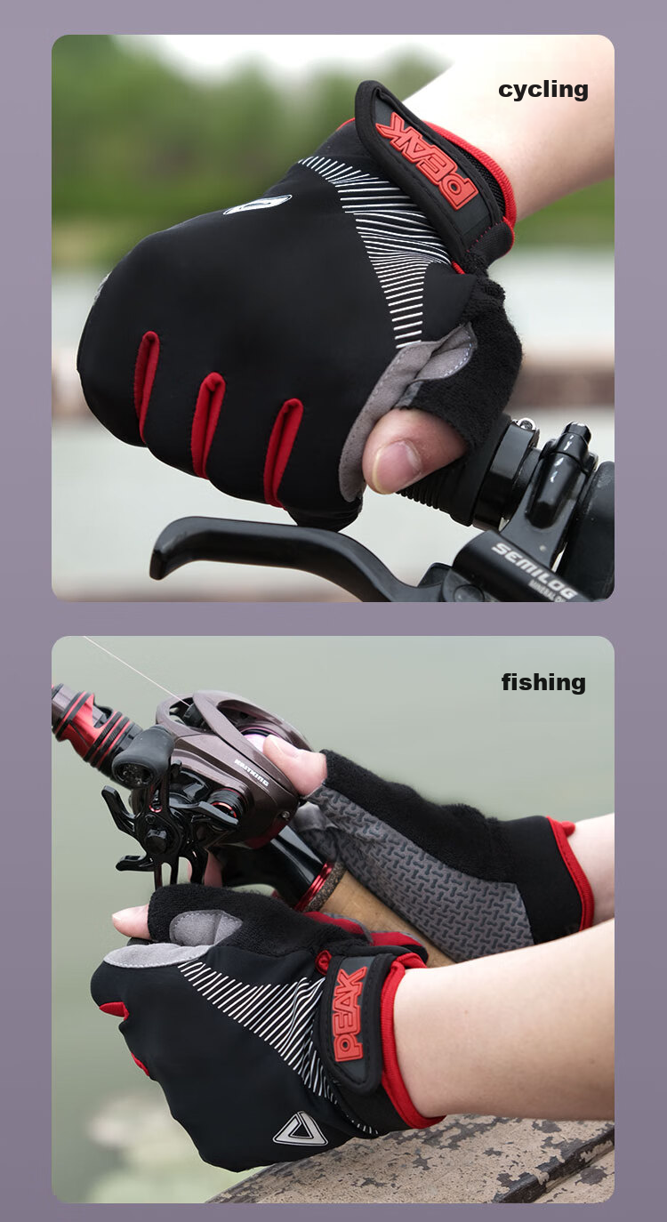 PEAK Cycling Gloves for Men And Women, Summer Ice Silk Sun Protection Non-Slip Bicycle Road Mountain Bike Riding Gloves, Black And Red 10