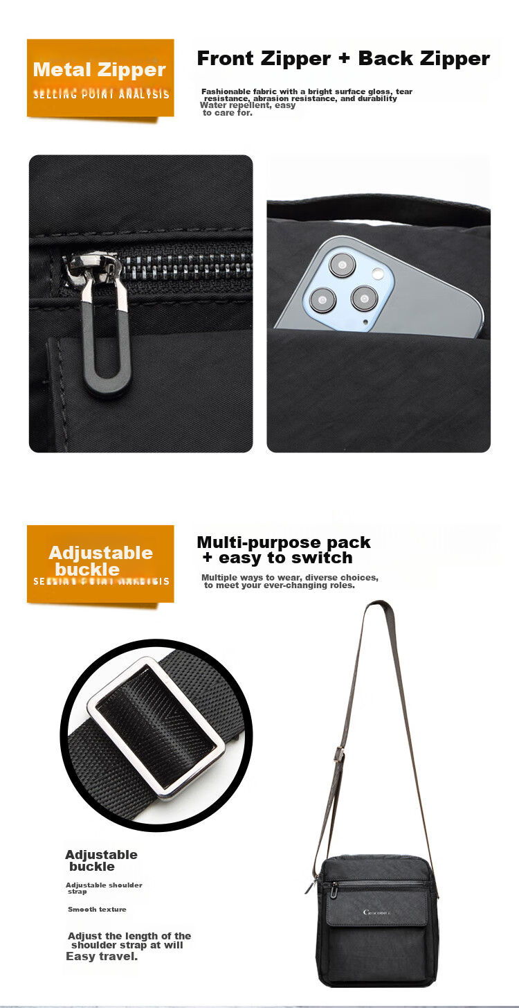 CROCODILE Men's Shoulder Bag, Trendy Casual Vertical Crossbody Canvas Bag, Versatile Gift for Boyfriend, B2352 6