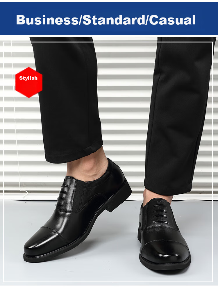Poitulas Men's Leather Shoes with Three-Point Connection, Business Casual Formal Shoes, British Comfortable Slip-On Loafers, 9916 Black, Size 38 3