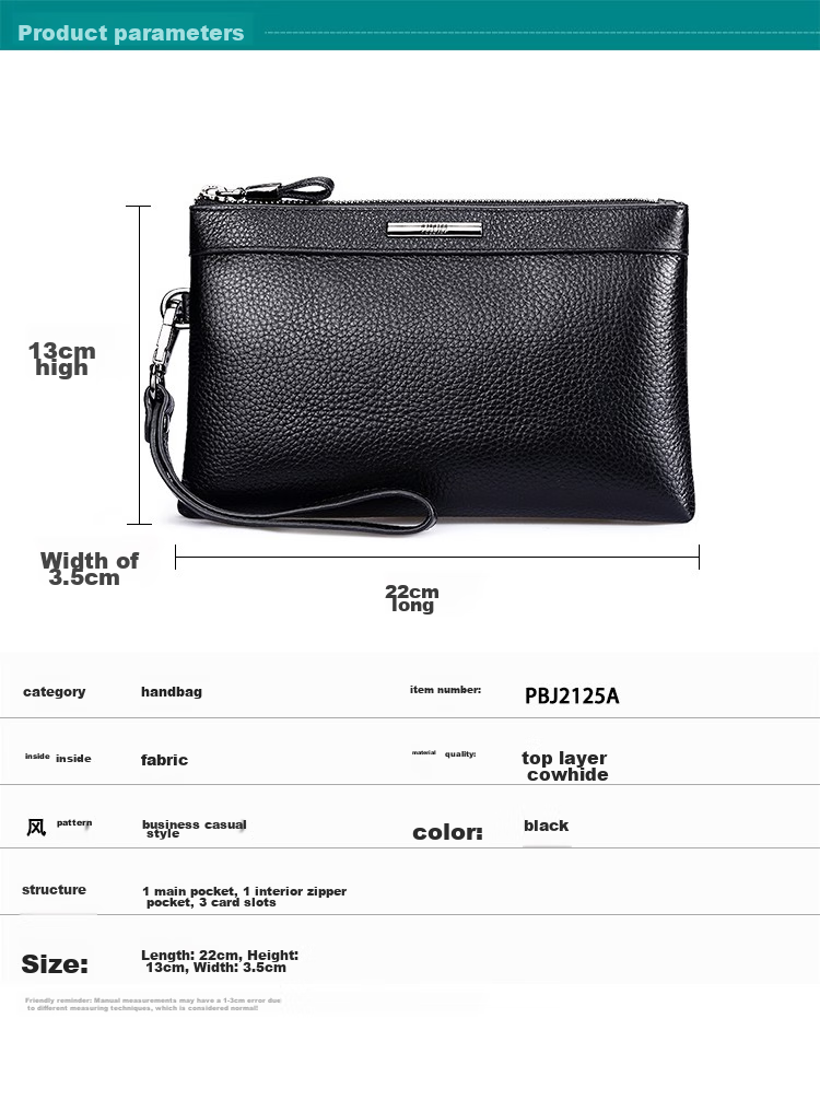 Pabojoe Men's Handbag, Top-Layer Cowhide, Soft Clutch, Casual Multifunctional Handheld Bag, Envelope Bag, Gift for Me 9