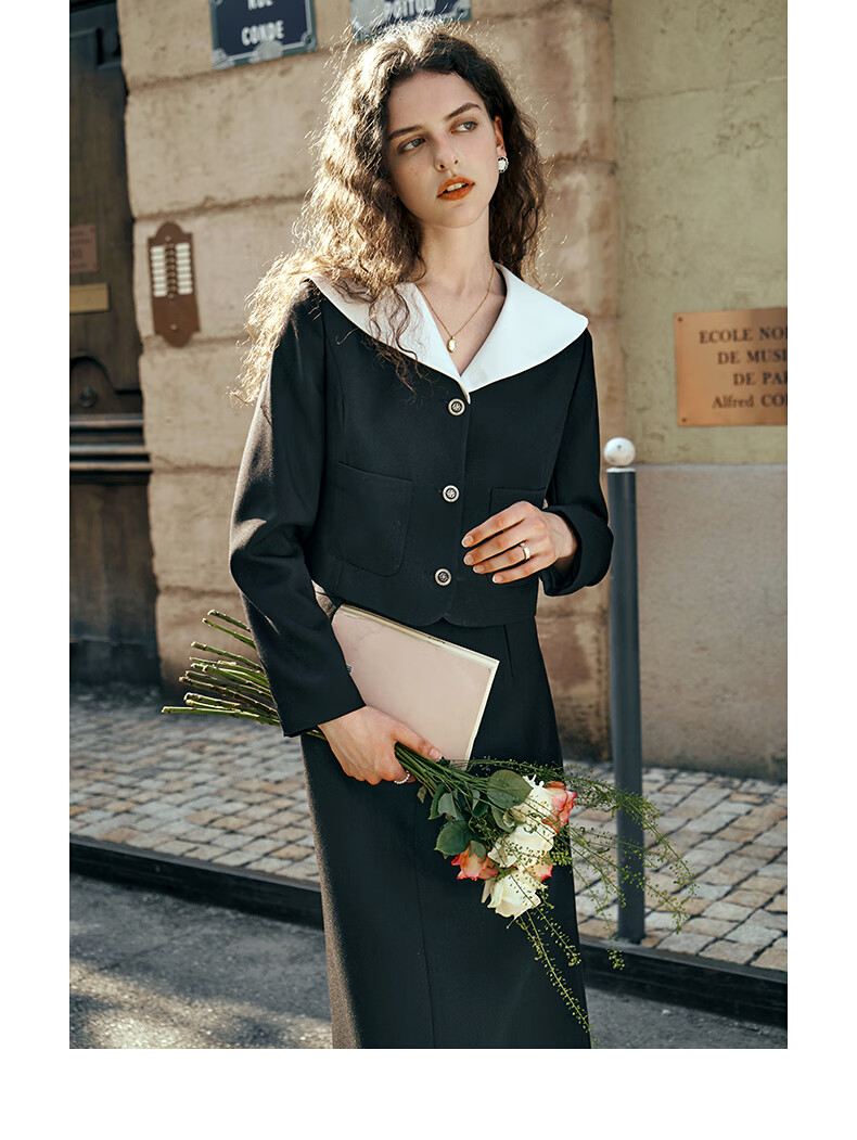 Olrain Eurielle Black Chic Short Jacket Women's Autumn New Elegant Top Coat (Second Batch) XL 21