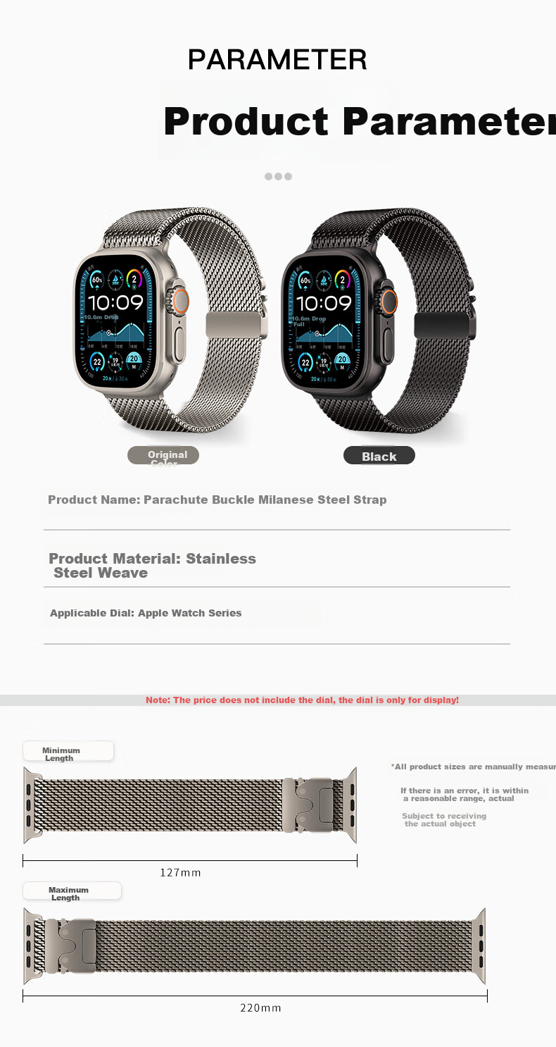 BHO [Parachute Buckle Milanese Loop] Compatible with Apple Watch Band, Apple Watch Ultra 4 Band, IWatch S12/S11/10/9/SE3 Metal Strap 3