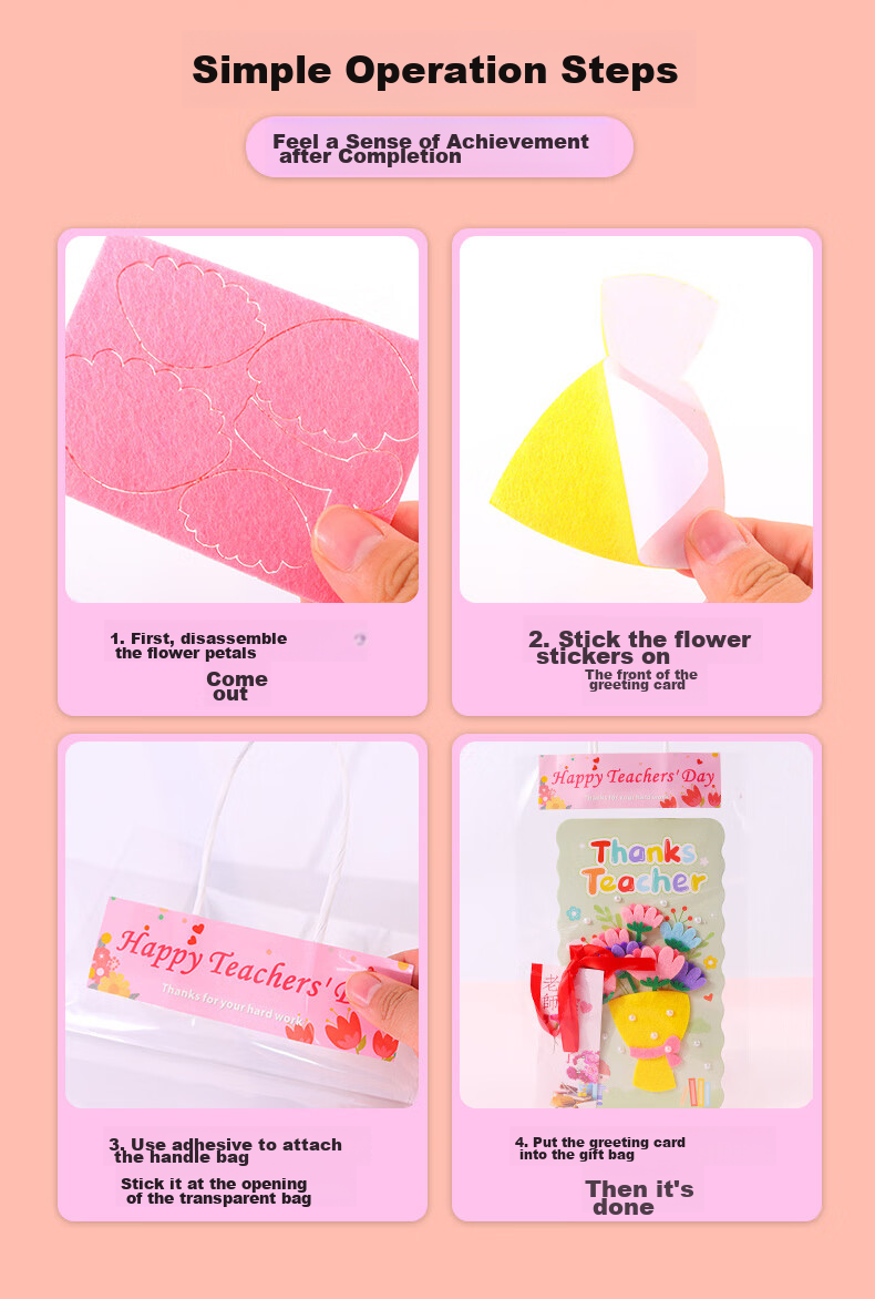 BOJIAO 3D Greeting Card DIY Handmade Material Kit, High-End Feel Handheld Creative Bouquet Preserved Flowers, Blessing Card, Teacher's Day Gift for Teachers And Students' Day Present 9
