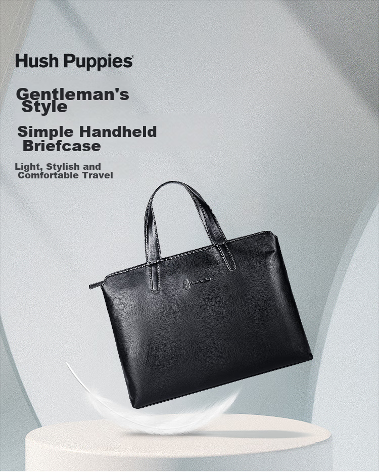 Hush Puppies Men's Briefcase, Top-Grain Leather, Slim Handheld Laptop Bag, Business Large Capacity, Fashionable Father's Day Gift for Boyfriend 1