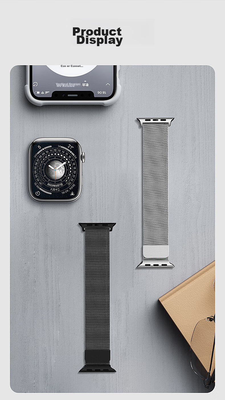 Pisen Compatible with Apple Watch Band, Suitable for Apple IWatch S12/11/10/SE3 Milanese Stainless Steel Strap, Universal Fit for S9/8/7/6 [38/40/41/42mm] 14