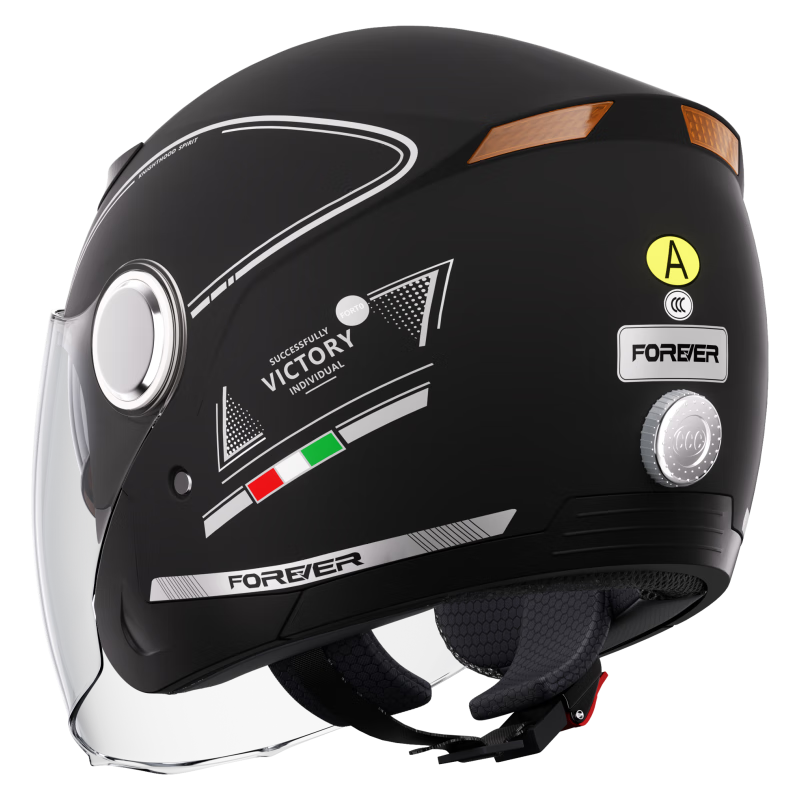 FOREVER 3C Certified Electric Vehicle Helmet, Summer Sun Protection Breathable Motorcycle Warm Safety Helmet, Adjustable Head Circumference, Unisex All-Season Universal for Electric Scooters, 3/4 Helmet with Dual Visor, 320 Graphite Black