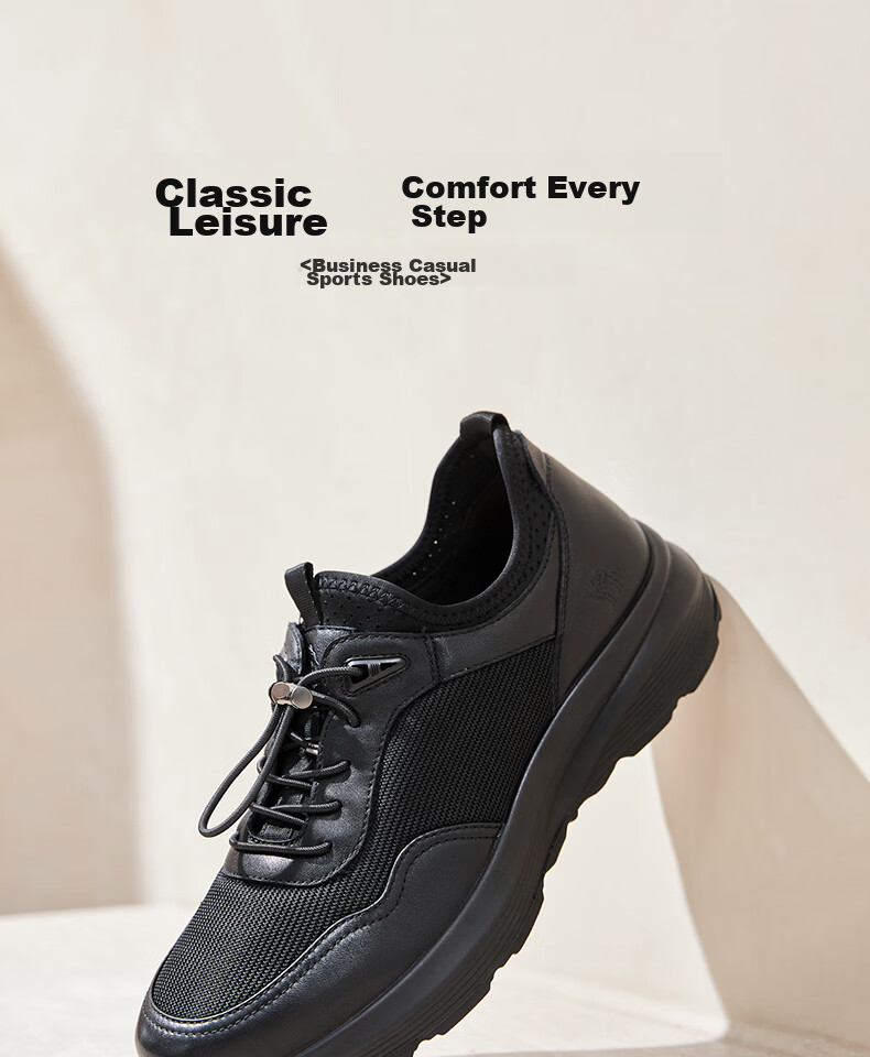 CAMEL Breathable Mesh Cowhide Quick-Wear Business Sports Leather Shoes for Men, G14S220621, Black, Size 38 1