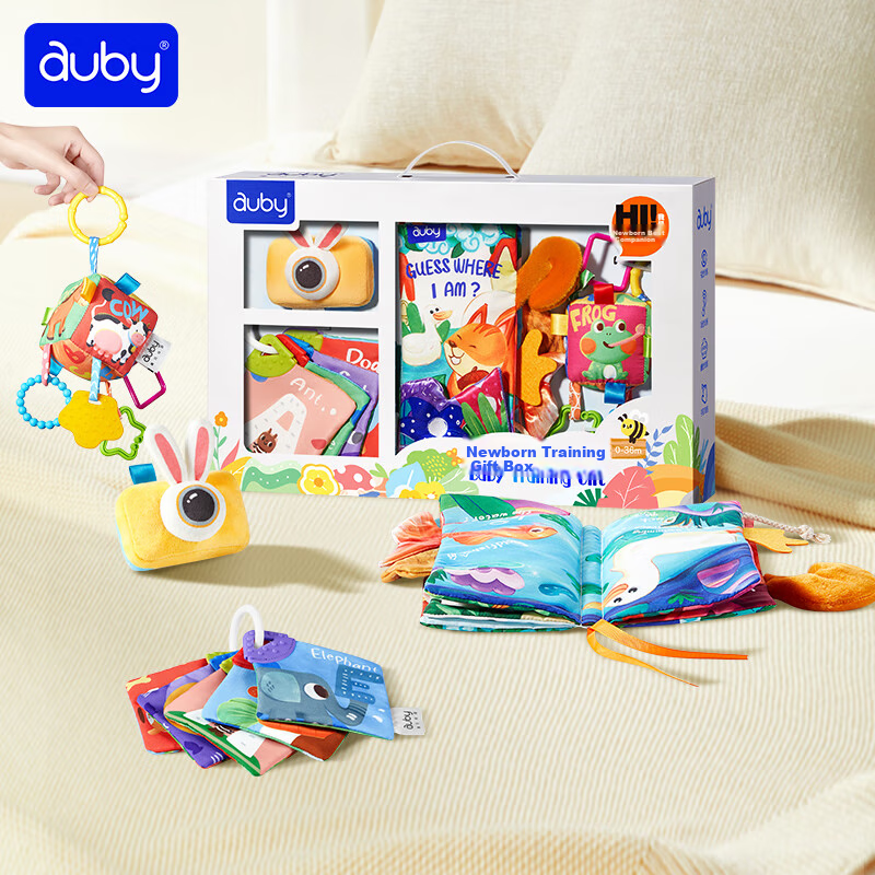 Auby Baby Cloth Book, Early Education for 0-12 Months, Infant Toys, Interactive Training, Newborn Welcome Gift Box, Hundred Days Present