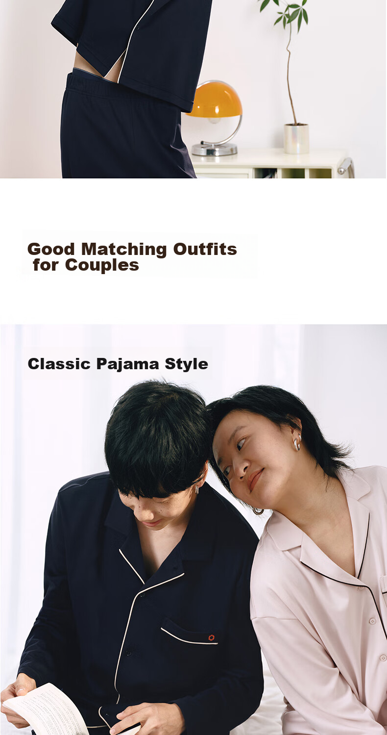 NEIWAI Orange Label [Good Lying Series] Couples' Pajama Cotton Sleepwear Set for Men And Women, Non-Pilling Breathable Loungewear 7