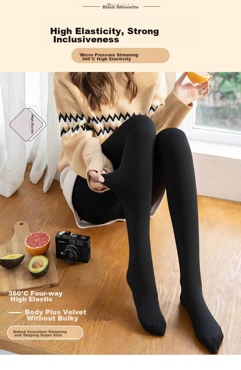 LangSha Women's Leggings, Spring And Autumn Thin Fleece, Bare-Leg Effect, Wearable As Outerwear, Integrated Pantyhose, Black Nude-Colored Stockings 2