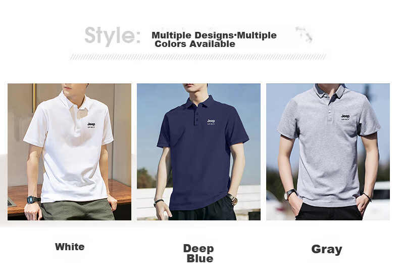 JEEP SPIRIT Short-Sleeve T-Shirt for Men, Breathable Summer Polo Shirt with Collar, Quick-Dry Ice Silk Casual Sports Top, Gray 4XL 4