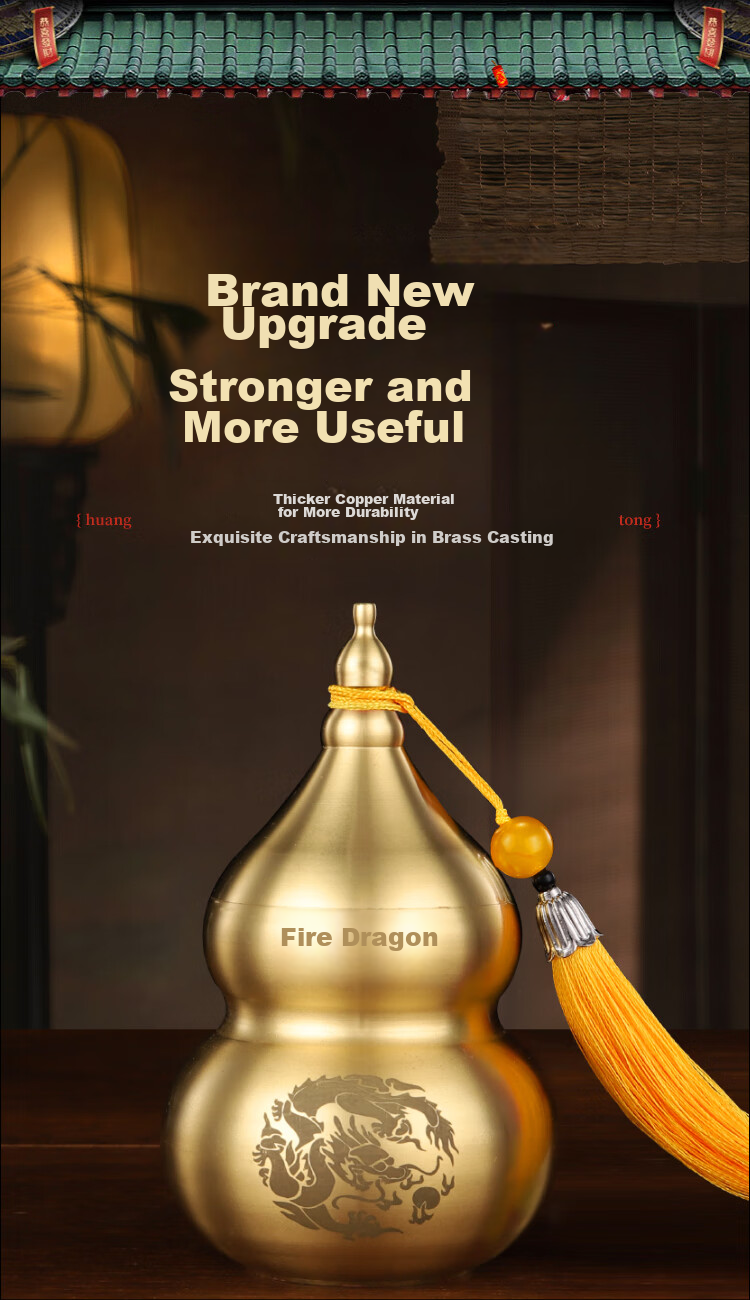 Binyue Fire Dragon Vase with Yellow Sand And Wudi Coins, Kitchen Corner North-West Fire Pot Copper Gourd Ornament 5