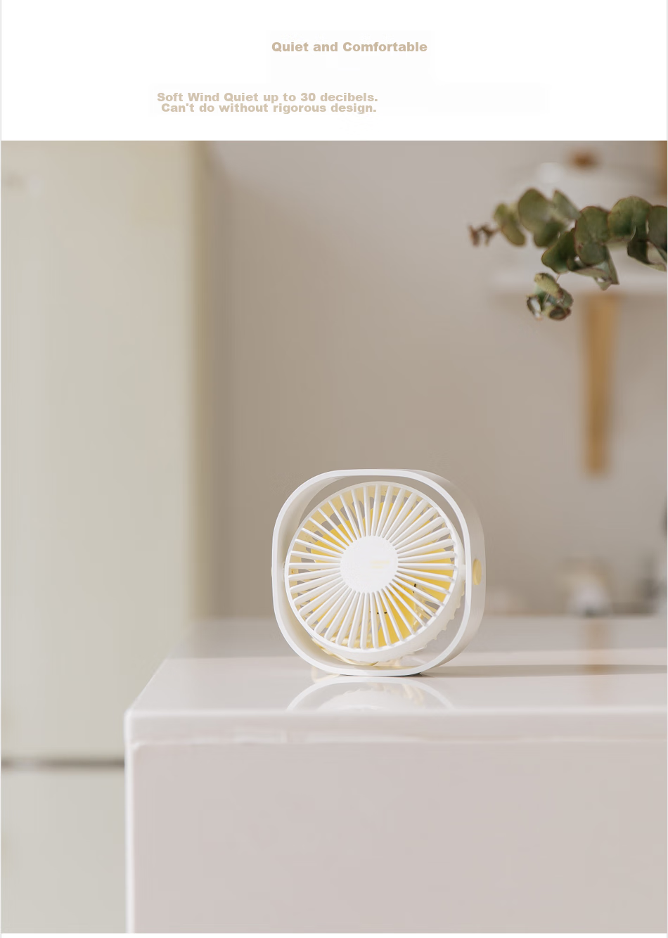BIAZE Desktop Mini USB Fan, Tabletop Office Student Dorm Creative Electric Fan, Quiet Mini Desktop Fan FS1 White 10