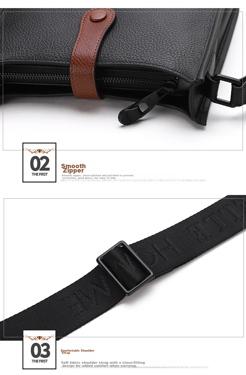 ELLE HOMME Men's Crossbody Bag, Fashionable Top-Grain Leather Shoulder Bag, Business Casual Phone Bag for Men EA188211440 Black Birthday Gift for Boyfriend 10