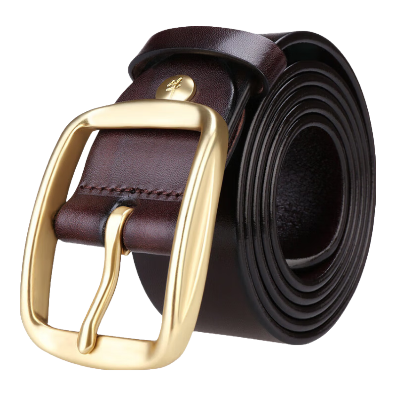 Cattlesboss Men's Belt with Copper Buckle, Genuine Top-Grain Leather, Pin Buckle, 1015 Birthday Gift, Elegant Black, 110cm