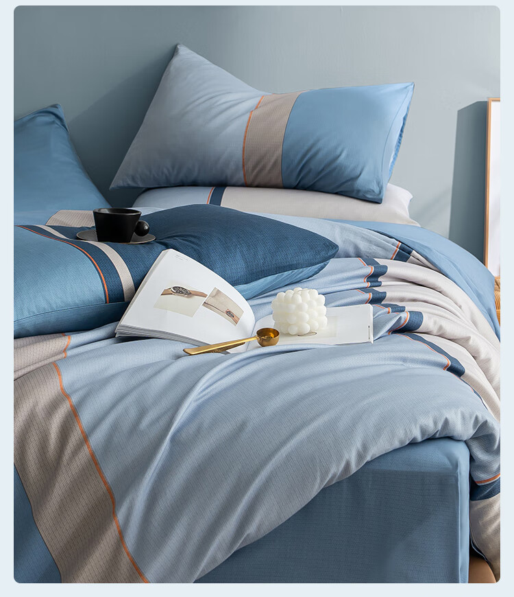 JD Original 100% Pure Cotton Four-Piece Bedding Set, All-Cotton Bedsheet And Duvet Cover, Antibacterial Bedding Set, for 220*240cm Or 1.8/2 Meter Bed, Luocheng Yinxiang 1