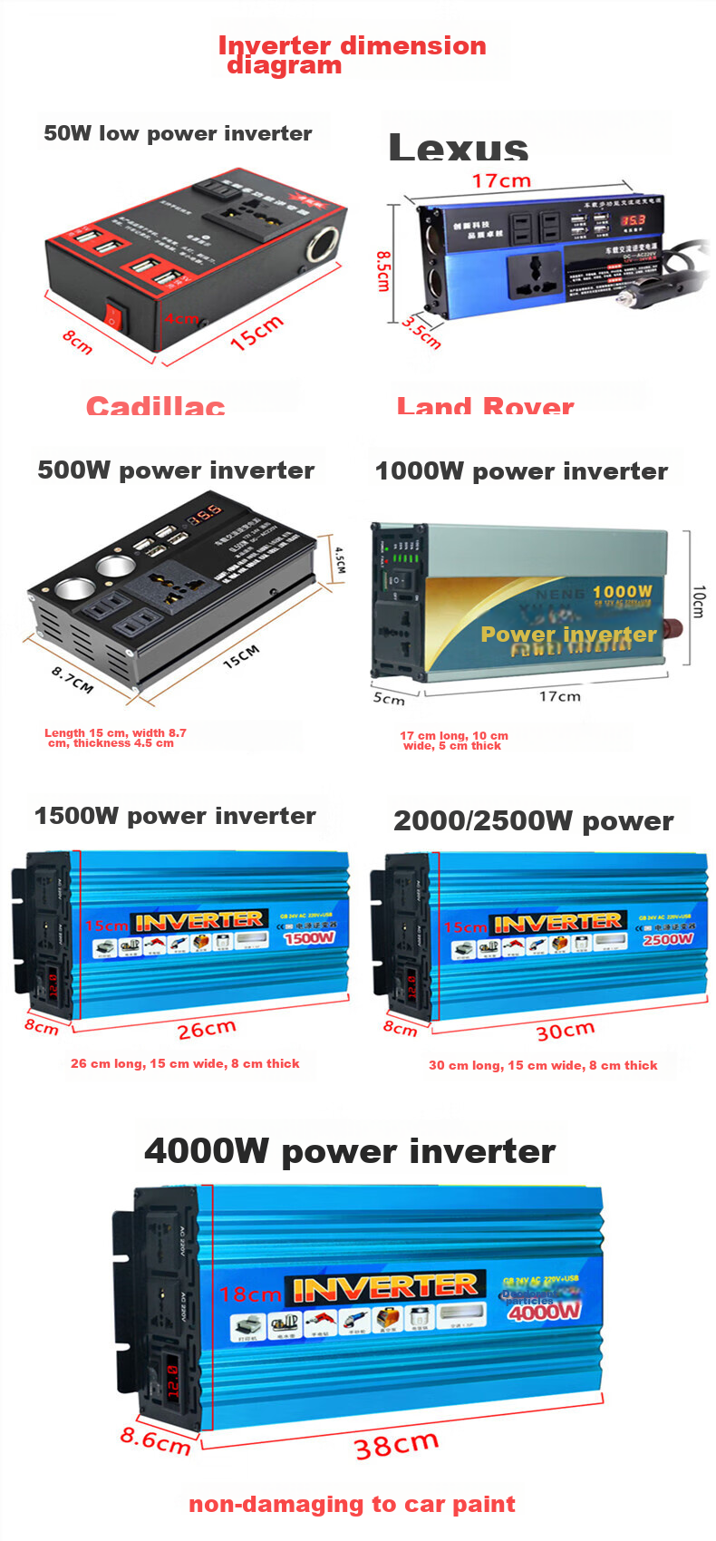 Beiteng Car Power Inverter Converter, Blue High-Power, Converts to 220V, Includes 4 USB Ports, 3 Socket Outlets, And 2 Cigarette Lighters 17