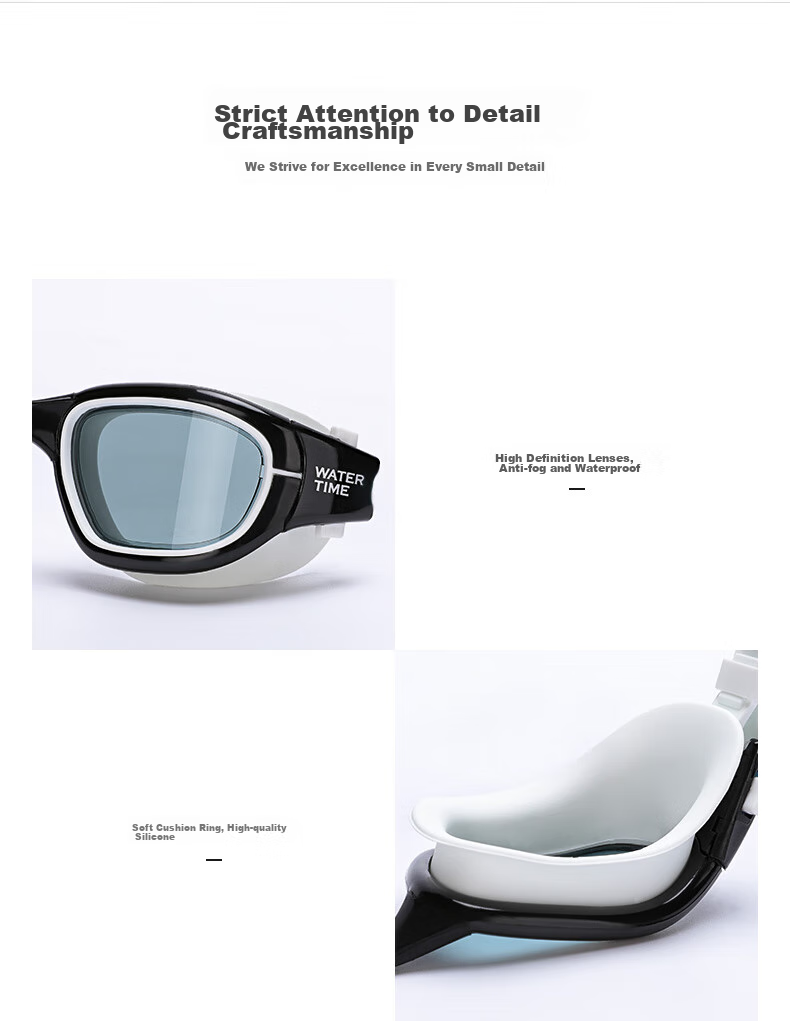 WATERTIME / Shuichuan Anti-Fog Swimming Goggles, High Definition Large Frame Swim Cap, Non-Binding for Men And Women, Swimming Glasses And Swim Cap Set 12