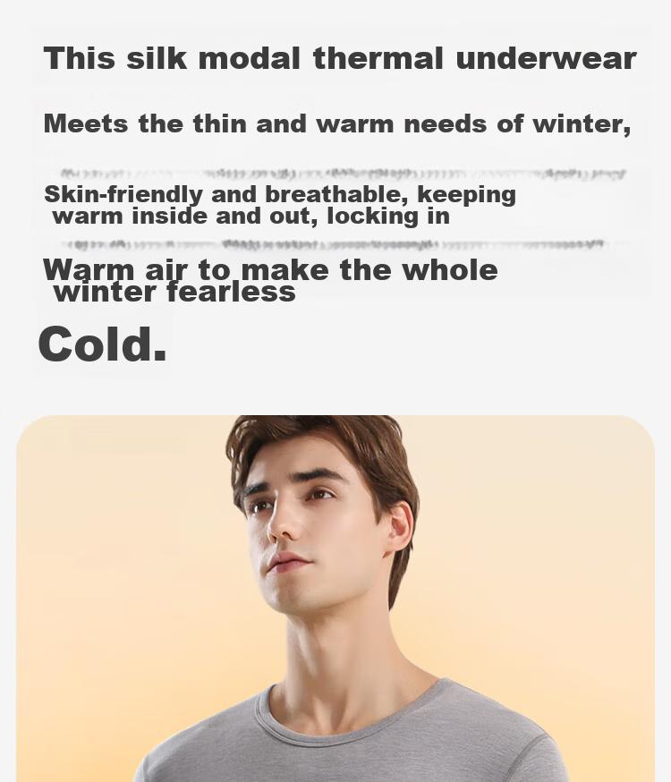 MiiOW Modal Men's Thermal Underwear Set, Autumn Thermal Top And Bottom, Fleece-Lined Thick Warm Undergarments 19