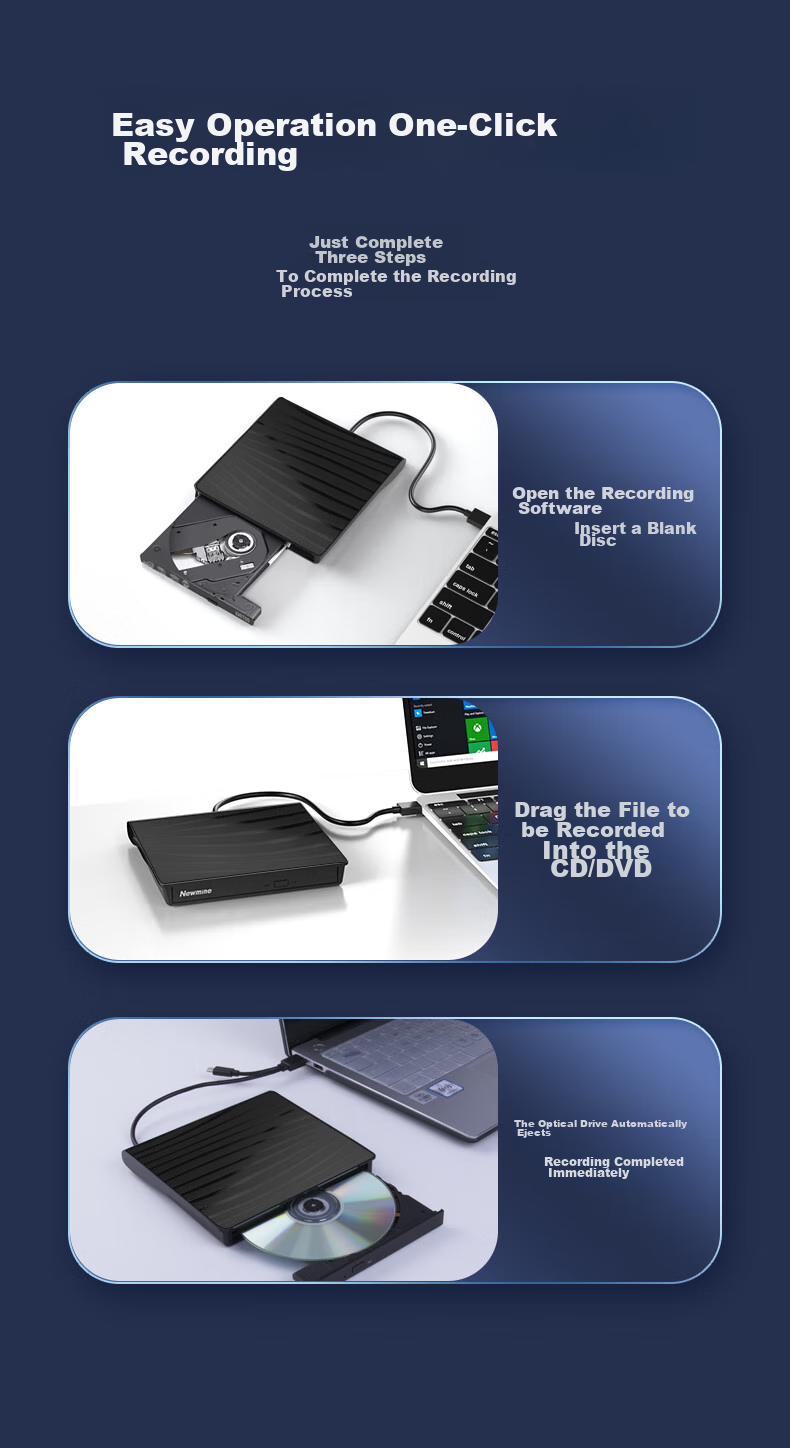 Newmine DRW-811 USB External Optical Drive, 8x Speed, External DVD Burner, Portable Optical Drive, External Optical Drive 9