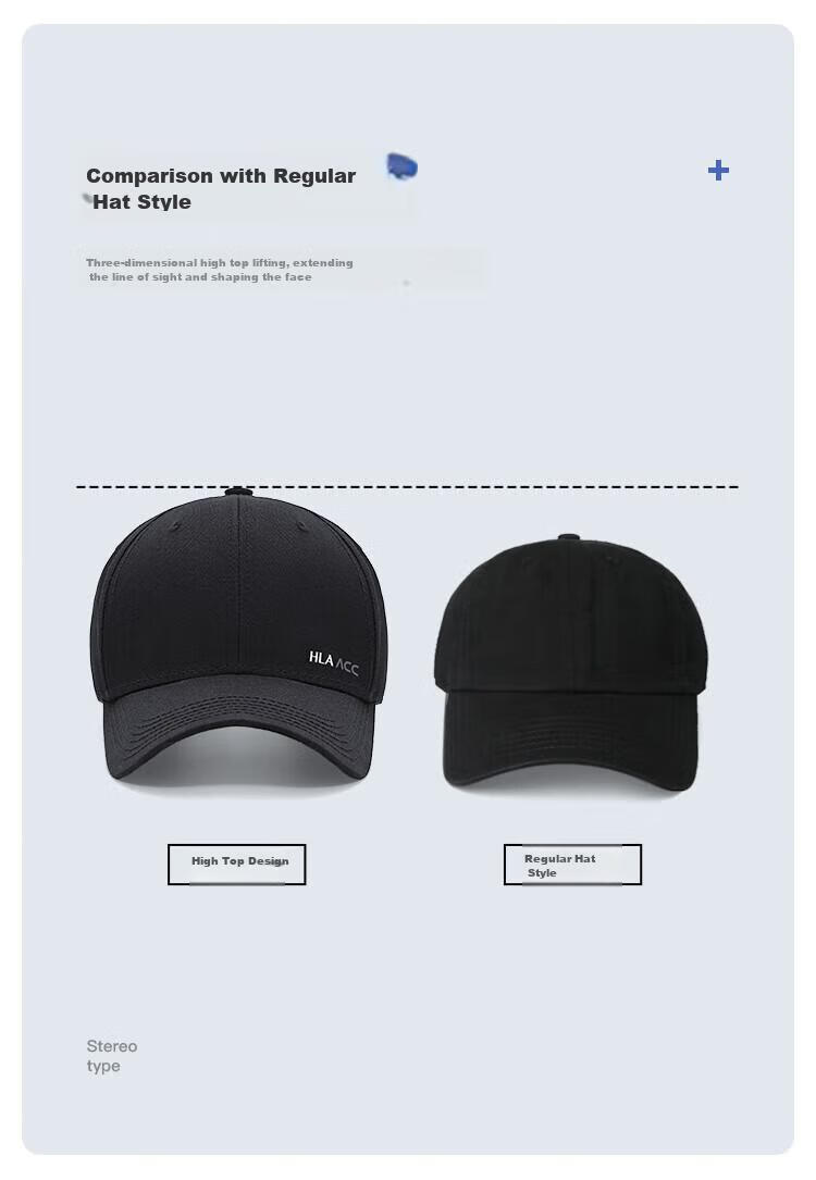 HLA Baseball Cap for Men And Women, Pure Cotton Visor Cap, Large Head Circumference, Fashionable Outdoor Sun Protection Hat, Xingdai Black 3