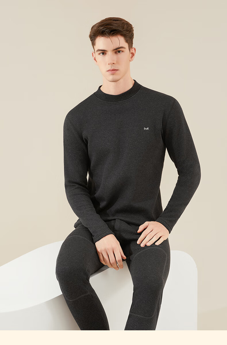 MiiOW [Cashmere Fleece Thickened] Women's Thermal Underwear Mid-Neck Set with Knee Protection, Autumn Top And Pants, Cold-Proof for Men And Wome 25