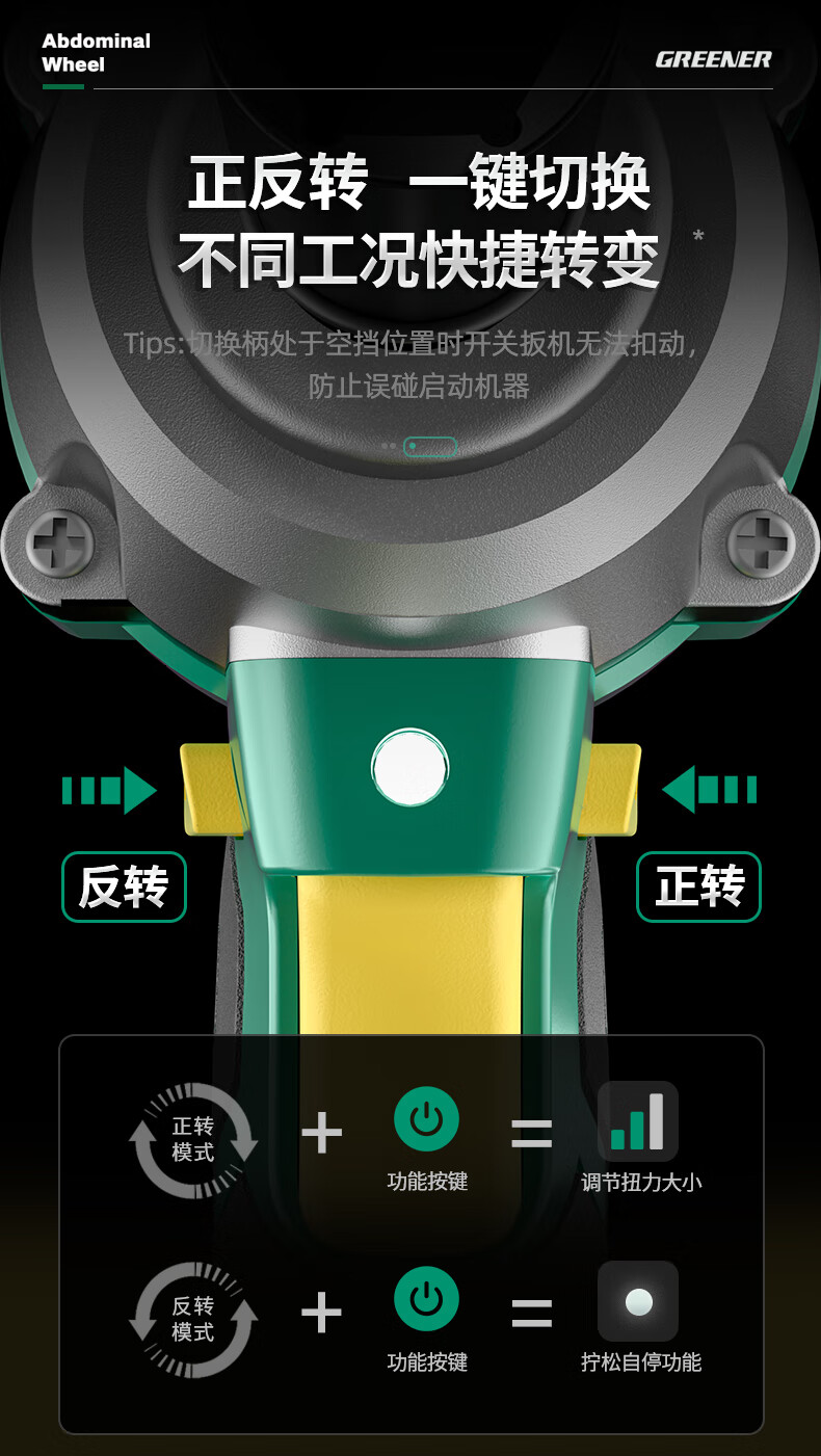 GREENER Brushless Electric Wrench High Torque Lithium Battery Impact Wrench Auto Repair Small Impact Tool Set 400N.m with Two Batteries 9