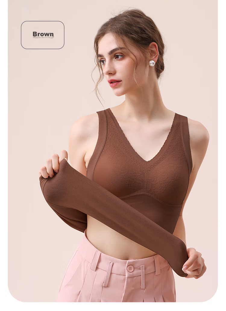MiiOW Thermal Underwear Vest for Women with Lace Trim And Built-In Bra Pads, Acrylic Camisole, No Bra Needed, Base Layer, Gray, XL 21