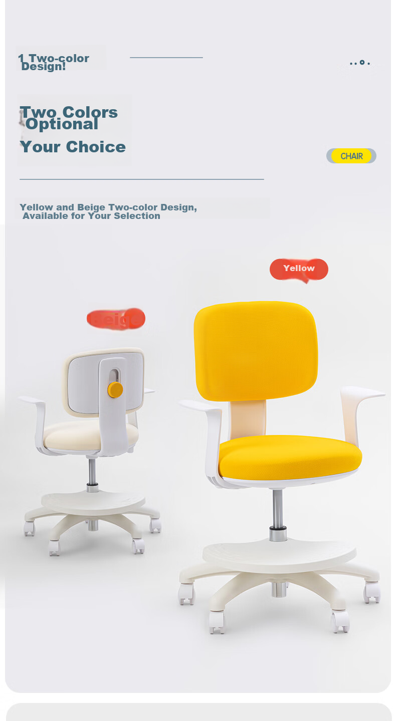 Deli Children's Learning Chair, Student Writing Desk And Chair, Ergonomic Height Adjustable Seat, Yellow (Single Chair) 11