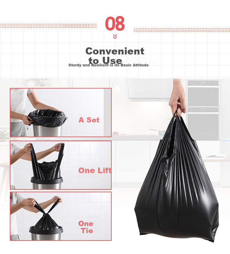 Ourunzhe Thick Black Vest-Style Garbage Bags, 30*60cm, 200 Count, 1.7 Microns, Handled for Home Use, 12L Trash Can Plastic Bags 5