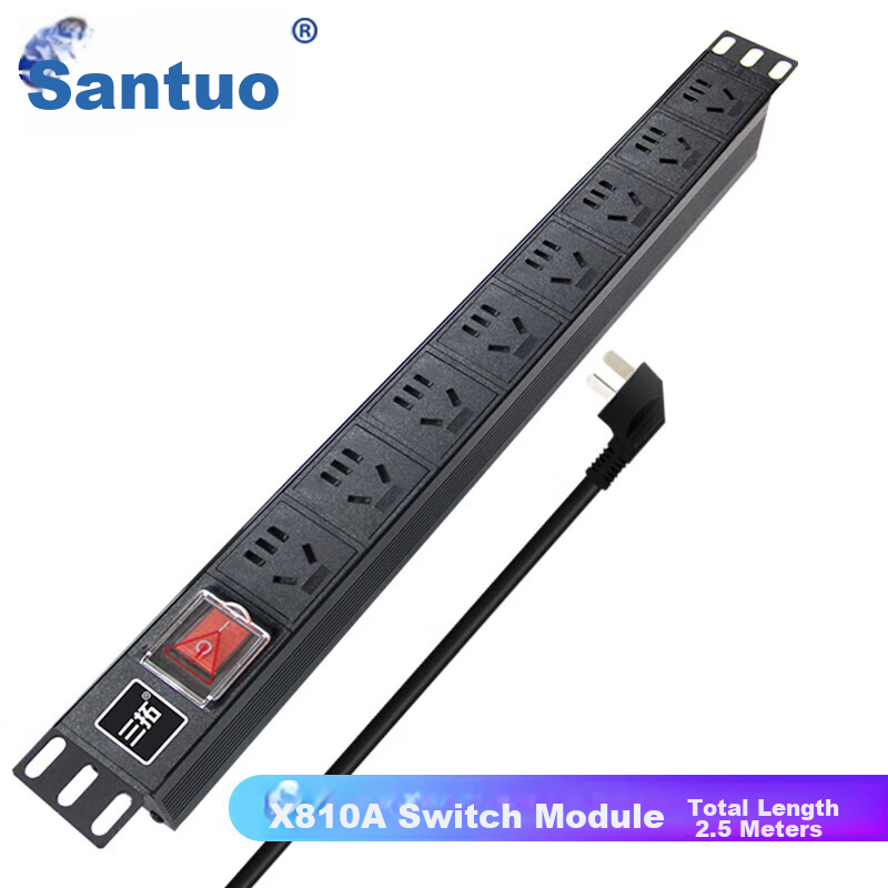 Santuo PDU Cabinet Power Socket, 8-Outlet 10A Power Strip with Switch, New National Standard High-Power Industrial Server Room Cabinet Dedicated Multifunctional Power Strip TS8012