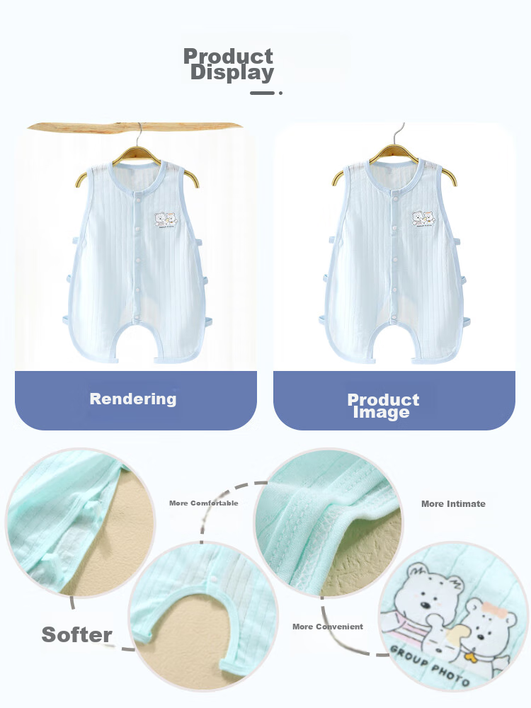 9I9 Baby Sleeping Bag, Summer Thin Pure Cotton, Sleeveless Vest for Infants, Newborn Pajamas, Anti-Kick Blanket, Air Conditioning Room Romper 14