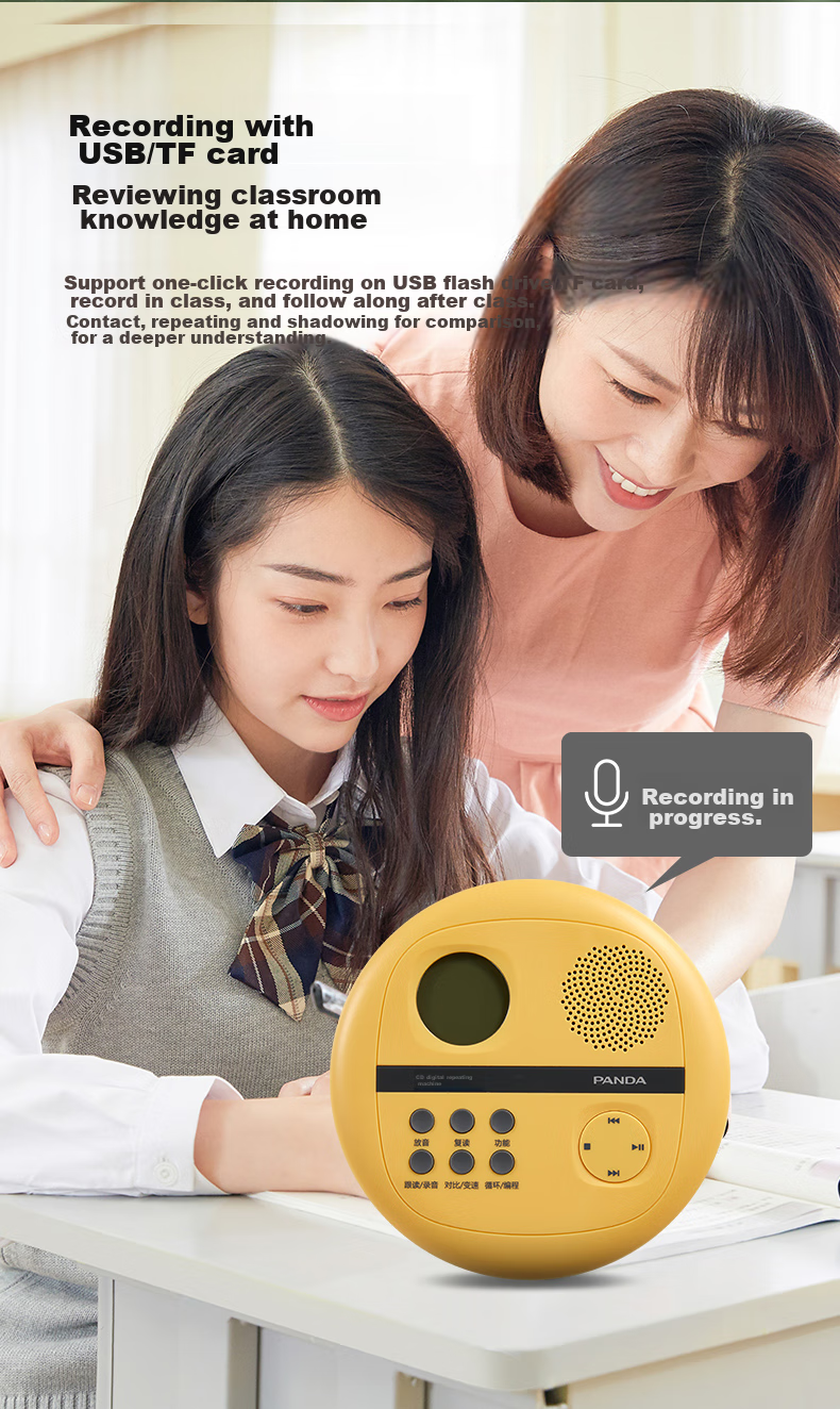 PANDA F-01 CD Player, English Repeater, Portable MP3 Player, Mini Rechargeable Card-Inserted Disc Learning Machine, Teaching Transcription Player (Yellow) 10