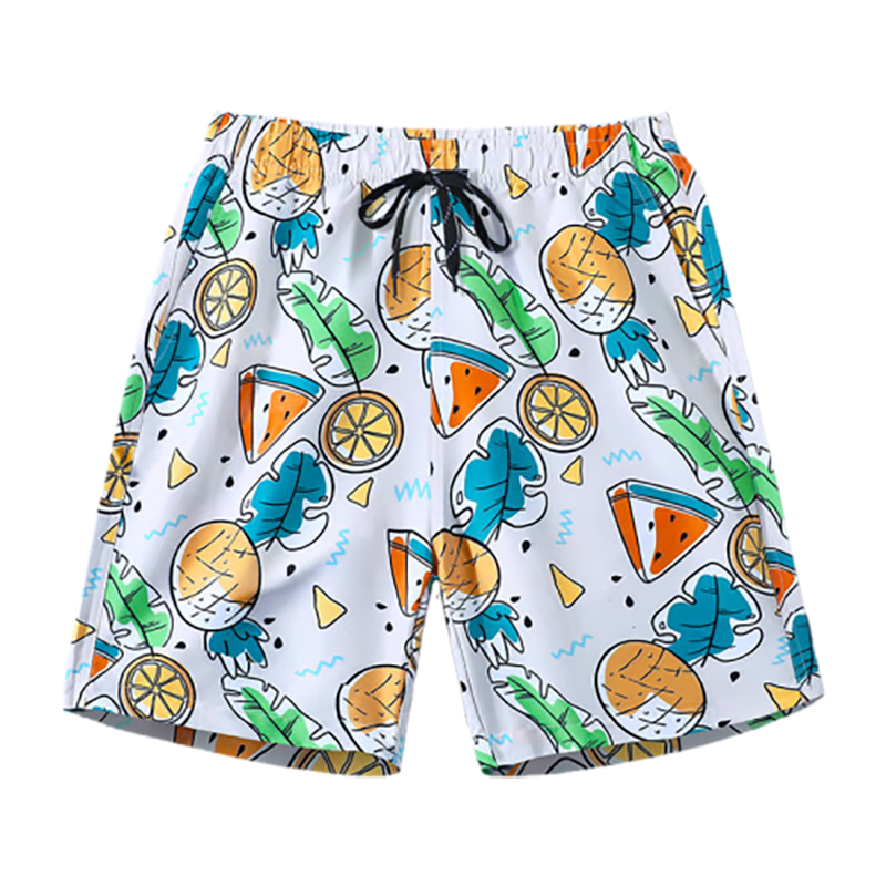 F.DYRAA Men's Beach Shorts, Loose Casual Swim Trunks for Water Activities, Two-Piece Set with Fruit Print, Size 2XL, Model 84003