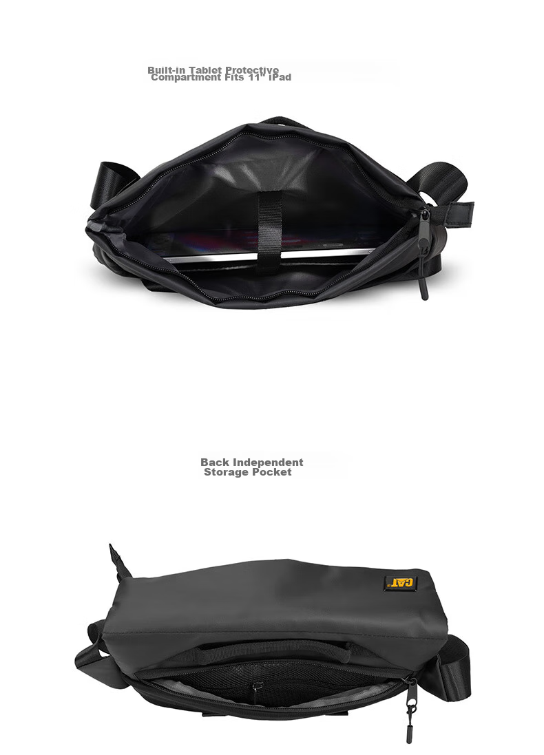 CAT Messenger Bag, Single Shoulder Crossbody Bag, 11-Inch IPad Briefcase, Trendy Chest Pack, Horizontal Style, Motorcycle Outdoor Bag, Black, 84561 6
