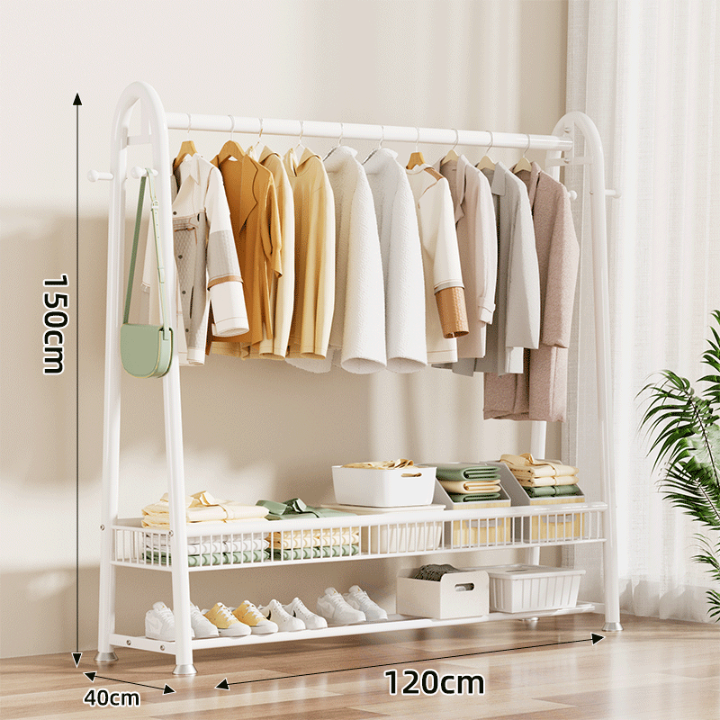 Shunyou Coat Rack, Floor-Standing Clothes And Hat Stand, Bedroom Living Room Movable Drying Storage Rack, White, 120cm, SY-403