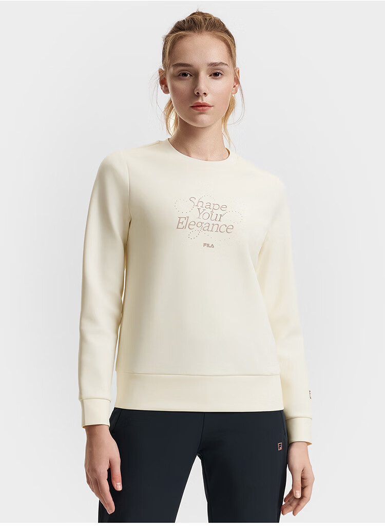 FILA Official Women's Pullover Hoodie, Autumn And Winter Fitness Sports Simple Basic Knit Top 27