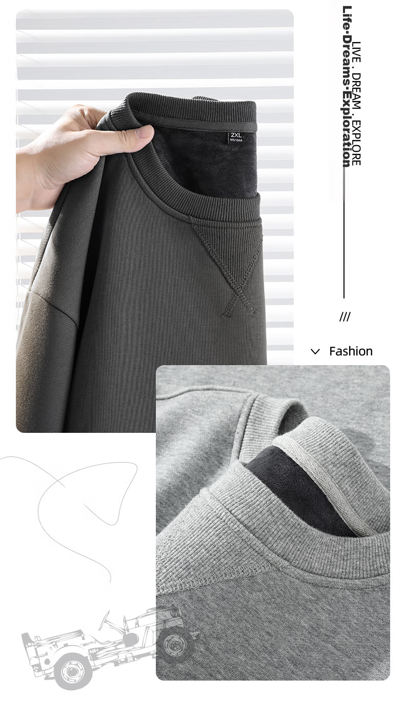JEEP SPIRIT Men's Sweatshirt, Autumn And Winter Thickened Warm Sports Round Neck Long Sleeve Heavy Loose Trendy Fleece Jacket for Me 14