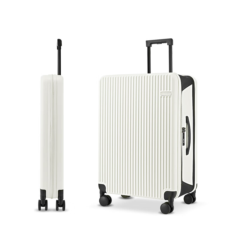 CONWOOD Foldable Travel Suitcase, Spinner Wheels Luggage, TSA Approved Trolley Case, Space-Saving PC243, Cream White, 26 Inches