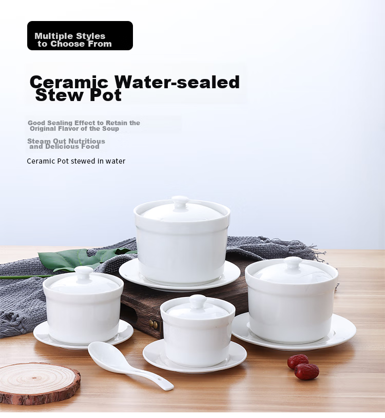 Beisesi Ceramic Bowl, Stew Pot, Double Boiler Pot, Soup Pot, Steamed Egg Custard Bowl, Steaming Pot, Clay Jar, Stew Pot, Bird's Nest Pot with Lid And Spoon, 420ml 1