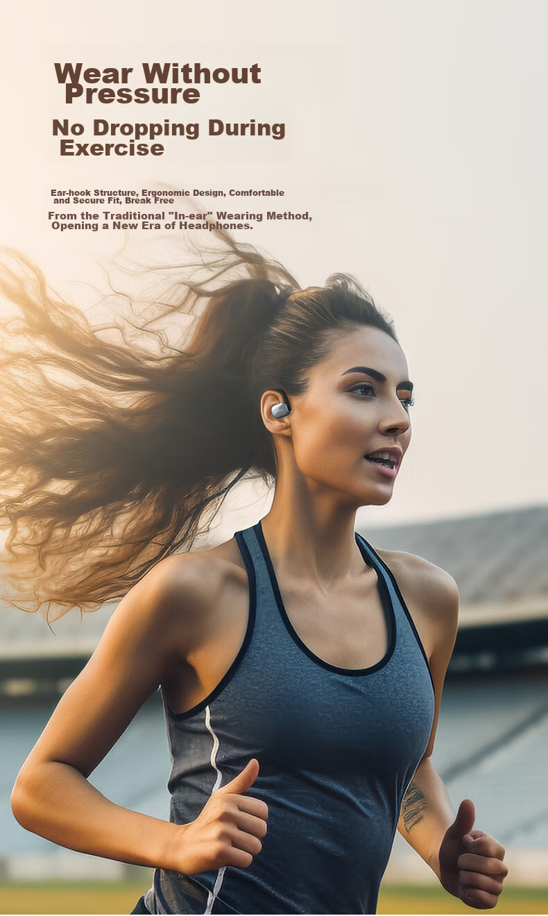 GUSGU Open True Wireless Bluetooth Earphones, Ear-Hook Style Non-In Music Sports Bone Conduction Concept Earphones, Compatible with Apple Huawei Xiaomi Phones, Black GU11 6