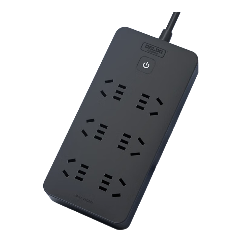 DELIXI National Standard Power Strip/Extension Cord/Surge Protector/Power Bar/Outlet Strip/Power Board with 6 Outlets And Five Holes, Master Switch, 3 Meters Long, Black